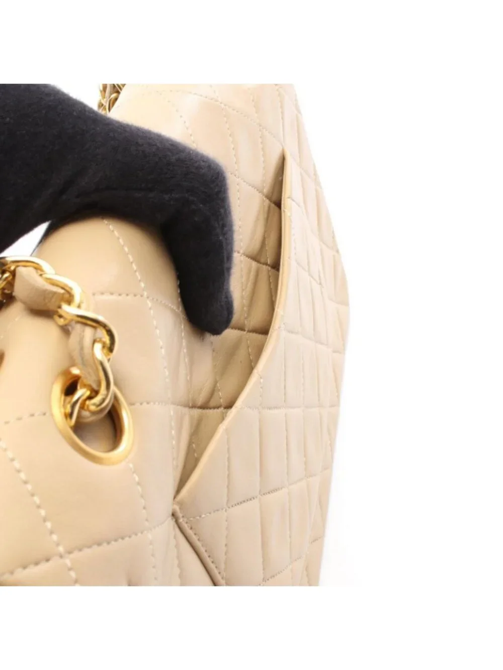 Chanel Shoulder Bag Quilted Double Flap Beige Lambskin Chain